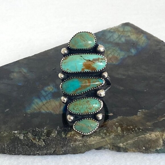 VTG Sterling Silver 925 LS Larry Sandoval Huge Unisex Turquoise Knuckle Ring - Picture 2 of 16